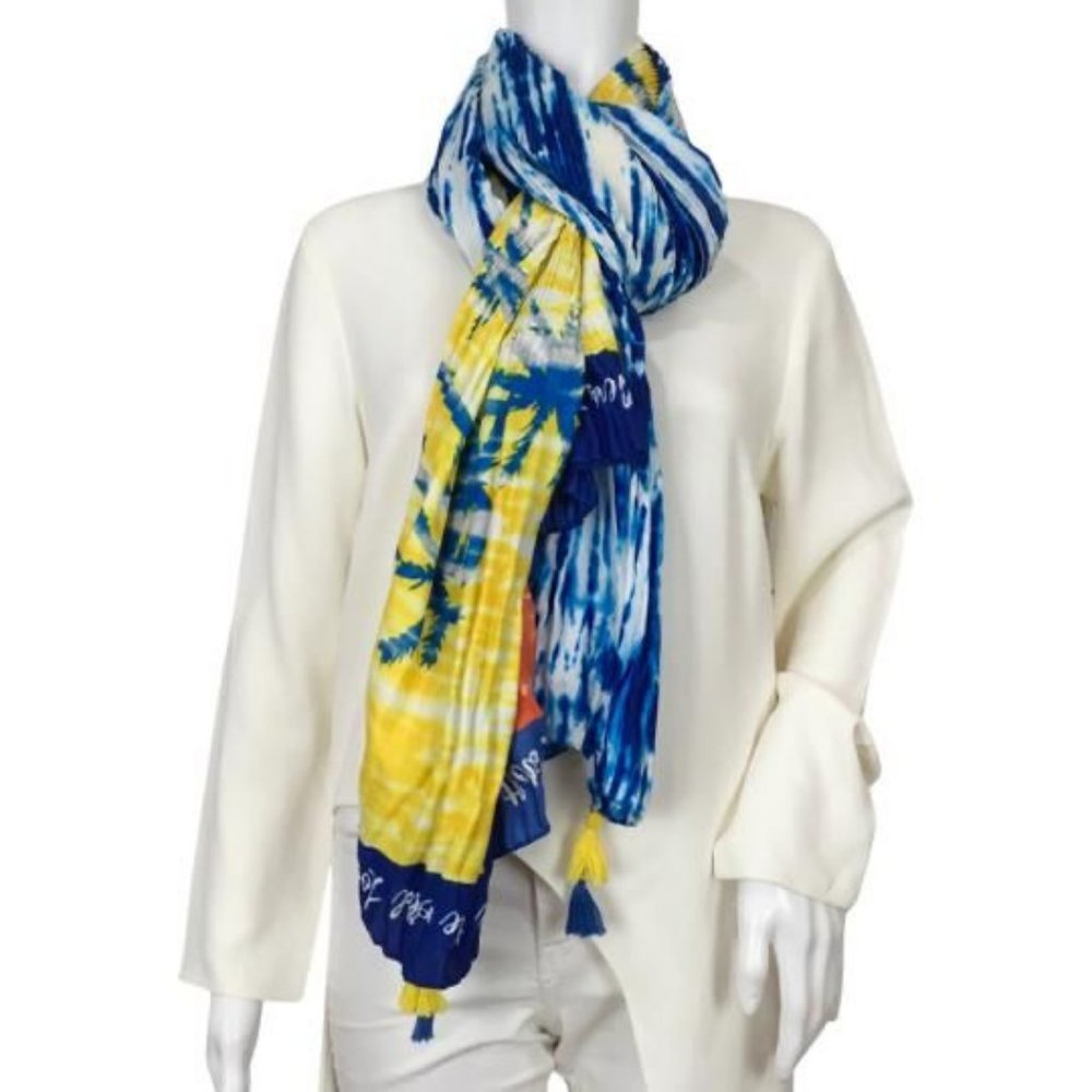 NWT Desigual Women's Scarf Tye Hawaii Print Multicolour Beach Landscape Sz OS